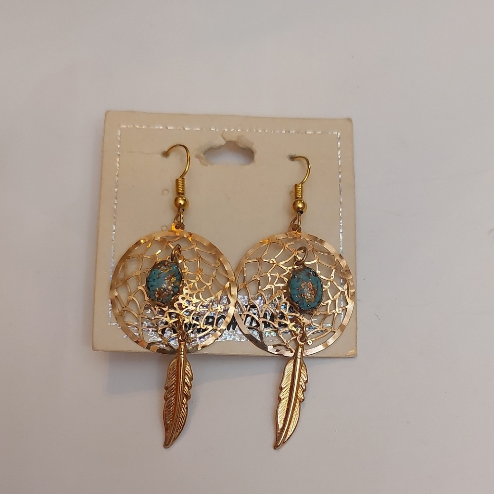 Rainbowflake Turquise Resin Cabochon Dangle Drop Statement Earrings